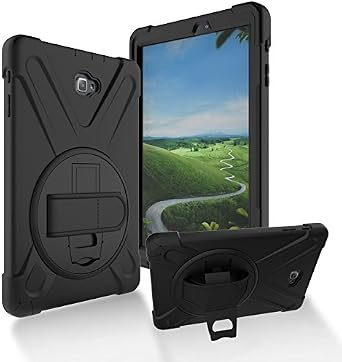 Rugged Case for Samsung Galaxy Tab A 10.1 Inch with S Pen-2016-SM-P580 P585, Portable Hybrid Shock-Proof Cover with 360 Rotatable Hook&Loop Handle,Shoulder Strap Black