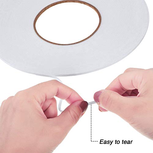 Image of Tatuo 2 Rolls Double Sided Foam Tape 1 /8 Inch by 50 Feet White PE Foam Tape Sponge Soft Mounting Adhesive for DIY Craft Picture Poster Hanging