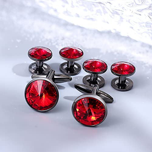 Hawson Cufflink And Studs Tuxedo Set Silver Color With Austrian Crystals In Jet Hematite, Dark Blue, Crystal Grey,Purple, Green (Light Siam) #TOP4