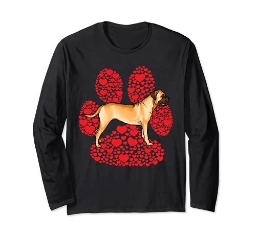 Bullmastiff Valentines Day Dog Love Paw Long Sleeve T-Shirt, Black