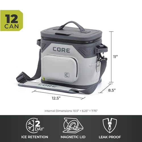 CORE-Magnetic-Leak-Proof-Cooler-with-Waterproof-Zipper-Insulated-Bag-Portable-Ice-Chest-Box-Best-Soft-Cooler-for-Food-Beverages-for-Tailgating-Car-Camping-Travel-and-Family-Beach-Picnics