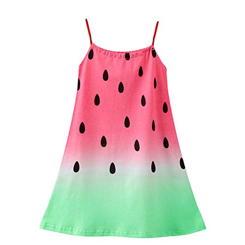 Hileelang Girl Summer Dress Sleeveless Cami Beach Tank Cotton Casual Dinosaur Watermelon Spaghetti Strap Jersey Shirt Cool Sundress Size 6 #TOP2