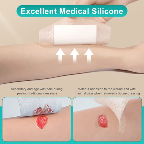Dimora ZQJ-175 Silicone Foam Dressing With Border 20 Pack Adhesive 4 Inchx4 Inch Waterproof Wound Dressing Bandage thumb #3