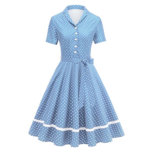 Odizli Rockabilly Kleider Damen Vintage Retro 50er Jahre Petticoat Kleid Sommer Kurzarm V-Ausschnitt Polka Dot Swing Coctailkleid Festlich Hochzeit...