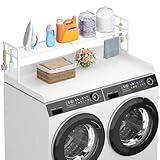 Lifewit Washer Dryer Countertop with Adjustable Shelf, Splice Type, 54" x 27.5" Melamine Cover for The Top with Edge Rails, Towel Rack, 8 Hooks, Laundry Room Storage and Organization, White
