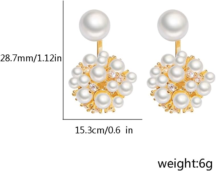 Dainty Pearls Crystal Ball Ear Jacket Earrings For Women Her 14k Gold Plated Cubic Zirconia Fashion Exquisite White Round Pearl Studs Chic Double Sided Front Back Earring Wedding Bride Party Jewelry Gifts