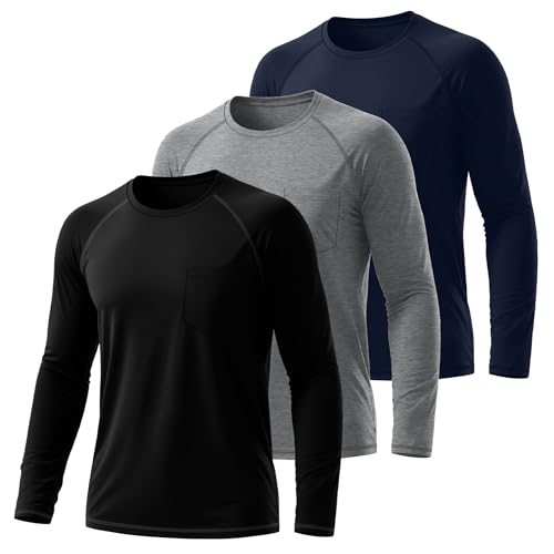 Neer 3 Pack Men's Big and Tall Shirts Long Sleeve Crew Neck Raglan Tops XL-7XL Plus Size Loose Casual Tees with Pocket2