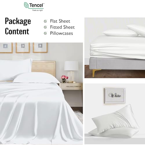 LINENWALAS Super King Sheet Set -100% Tencel Lyocell Silk Sheets, 4 Piece Sheets Set for Super King Size Bed, Deep Pocket, Soft Premium Cooling Eucalyptus Bedding Sheet (White, Super King) - Image 2