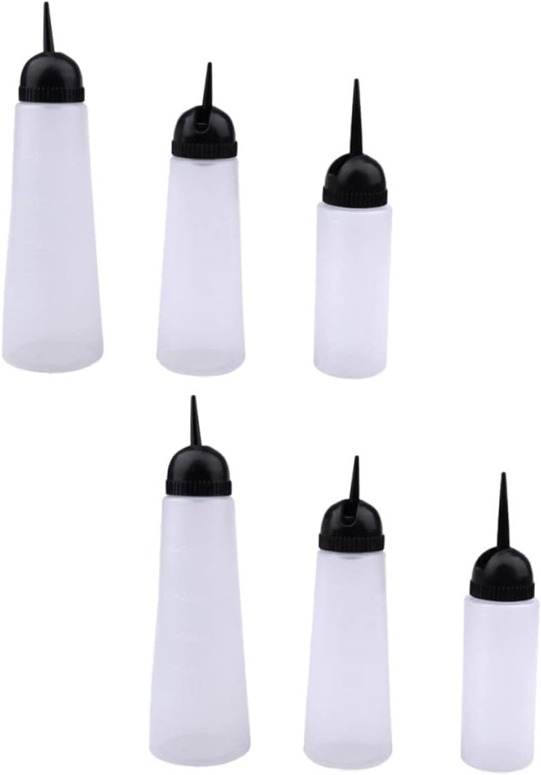 6 Pack Hair Dye Applicator Bottles with Scale, White Plastic