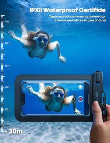 Image of Lamicall Waterproof Phone Pouch Case Bag for iPhone 17 16 15 14 13 12 Pro Max Plus XS, Swimming Equipment Bags for 4-7inches, Black&Black