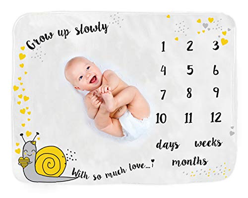 Image of Baby Monthly Milestone Blanket for Newborn Boys and Girls - Perfect Weekly - Monthly - Yearly Blanket 40 inch x 50 inch - Snail Blanket Theme