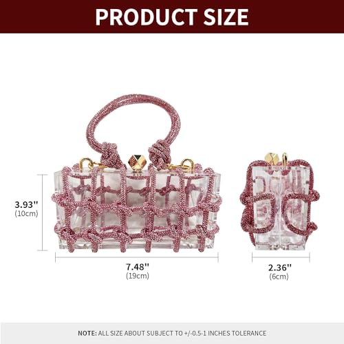 Image of Sparkly Acrylic Clutch Purses for Women with Rhinestone Transparent Bag, Perfect for Bridal Events Prom (Pink)