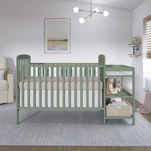 Image of Dream On Me Anna 4 in 1 Full Size Crib and Changing Table Combo in Meadow Green, Greenguard & Baby Safety Alliance Certified, Converts from Baby Crib to Toddler Bed and Day Bed
