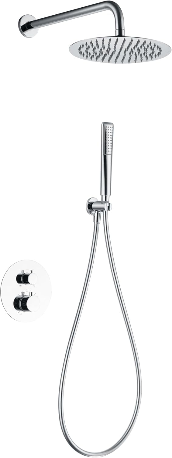 IMEX - Ducha Empotrada Termostática Cromada | Conjunto de Grifería Empotrado con Alcachofa y Rociador Antical Efecto Lluvia | Ducha Empotrada con Grifo en Latón y Acero Inox S.304 | Serie Nápoles