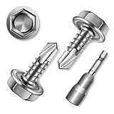 EASTPUK 100Pcs #8 x 1/2" Sheet Metal Screws, 410 Stainless Steel Self Drilling Hex Washer Head Self Tapping Screws for Metal with Drill Bit