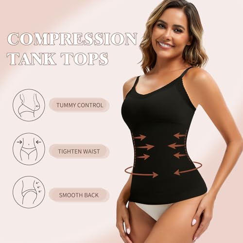 Image of Shapewear Camisoles for Women - Tummy Control Shapewear Tank Top Shaper Cami Black S