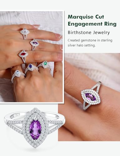 Marquise Engagement Ring 925 Sterling Silver Created Sapphire/Emerald/Ruby/Aquamarine Gemstone Double Halo Wedding Promies Rings Anniversary Jewelry Size 6-103