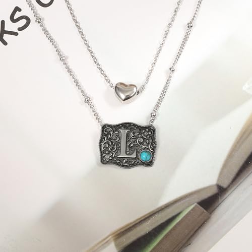 Image of Belt Buckle Bracelet Initial Letter A-Z Bracelets Western Cow Tag Bracelet Belt Buckle Necklace Western Style Initial Letter Pendant Necklace