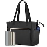 CURMIO Teacher Tote Bag for Women, Portable Teacher Work Bag with Padded Sleeve and Compartments for Laptop, School Supplies, Ideal Gifts for Teachers, Black, Bag Only