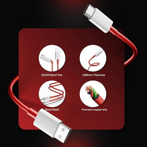 Image of Original Fast USB to Type C SuperVooc /Dash Fast Charging Charger Cable Compatible with Oneplus 12 /12r /11 /11r /10r,10t,10,10 pro,9 Pro,8,8T,7t,7t Pro,6,Nord,4,3,2,Ce2 Lite (3+3 Month Warranty)
