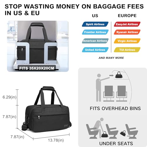 Kono Travel Duffel 13.78\"x7.87\"x7.87\" Under Seat Carry-On 14L Sports Tote Gym Weekender Overnight Bag Extra Small, Black - Thumbnail 2