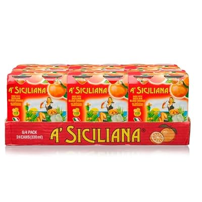 A' Siciliana Sicilian Sparkling Drink Aranciata - Refreshing and Delicious Italian Soda made with Sicilian Blood Orange - Authentic Imported Italian Beverage - Blood Orange Soda 24 Pack of 11.15 fl oz Cans