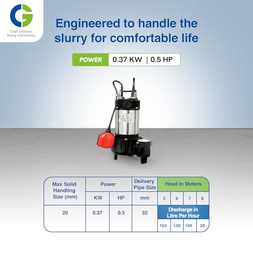 Image of CGSTP005F | STP -II | 0.37kW /0.5 HP| Sewage Submersible Pump | Rust Free CED Coated Component | 100% Copper Winding | SS Grade Fasteners & SS Shaft | Overload Protection | Float Switch | 1Yr Warranty