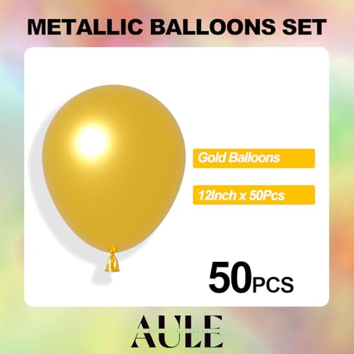 Image of AULE 50Pcs Metallic 12 Inches Gold Chrome Helium Shiny Balloons | Chrome Helium Shiny Latex Perfect Decoration for Wedding Birthday Shower Graduation Christmas Carnival