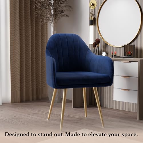 Image of Milano Velvet Comfort Dining Chair with Deep Cushion Seating, Strong Wooden Frame & Metal Support Legs for Dining, Living Room, Bedroom, Balcony & Office (Cosmic Blue)