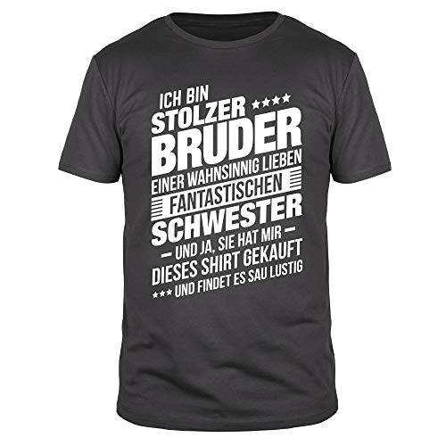 FABTEE - Ich bin stolzer Bruder Einer fantastischen Schwester - Herren T-Shirt | Als Geschenk zu Weihnachten, Geburtstag oder einfach so | in Größen bis 4XL, Größe:XL, Farbe:Anthrazit