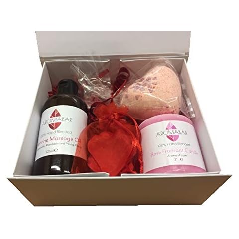 Romantic Night in Gift Set with Valentine Massage Oil, Heart Bath Bomb and Scented Candle Ideal for Valentine or Couples Gift to Share Cover
