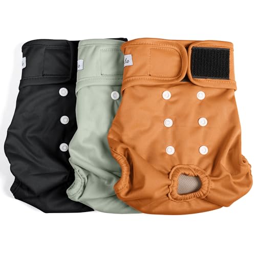 Image of Female Dog Diapers - Premium Reusable Diapers for Doggie in Heat - Highly Absorbent Dog Diapers Female for Pet Incontinence with Adjustable Snaps Brown Black, L