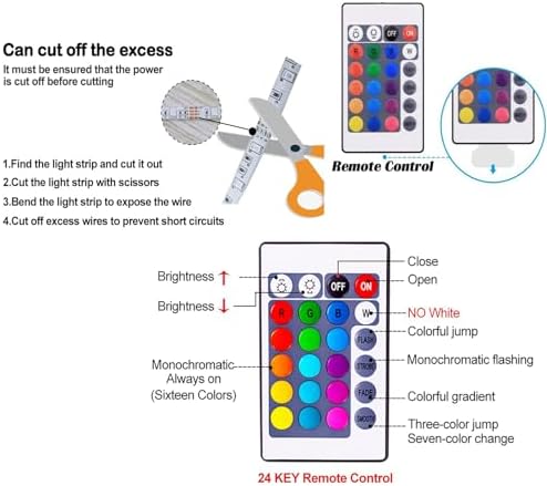 Miniatura 7 de Tira de luces LED alimentadas por batería con control remoto de 24 teclas, tira de luz de fondo de TV para interiores y exteriores (1 unidad, 6.6 ft