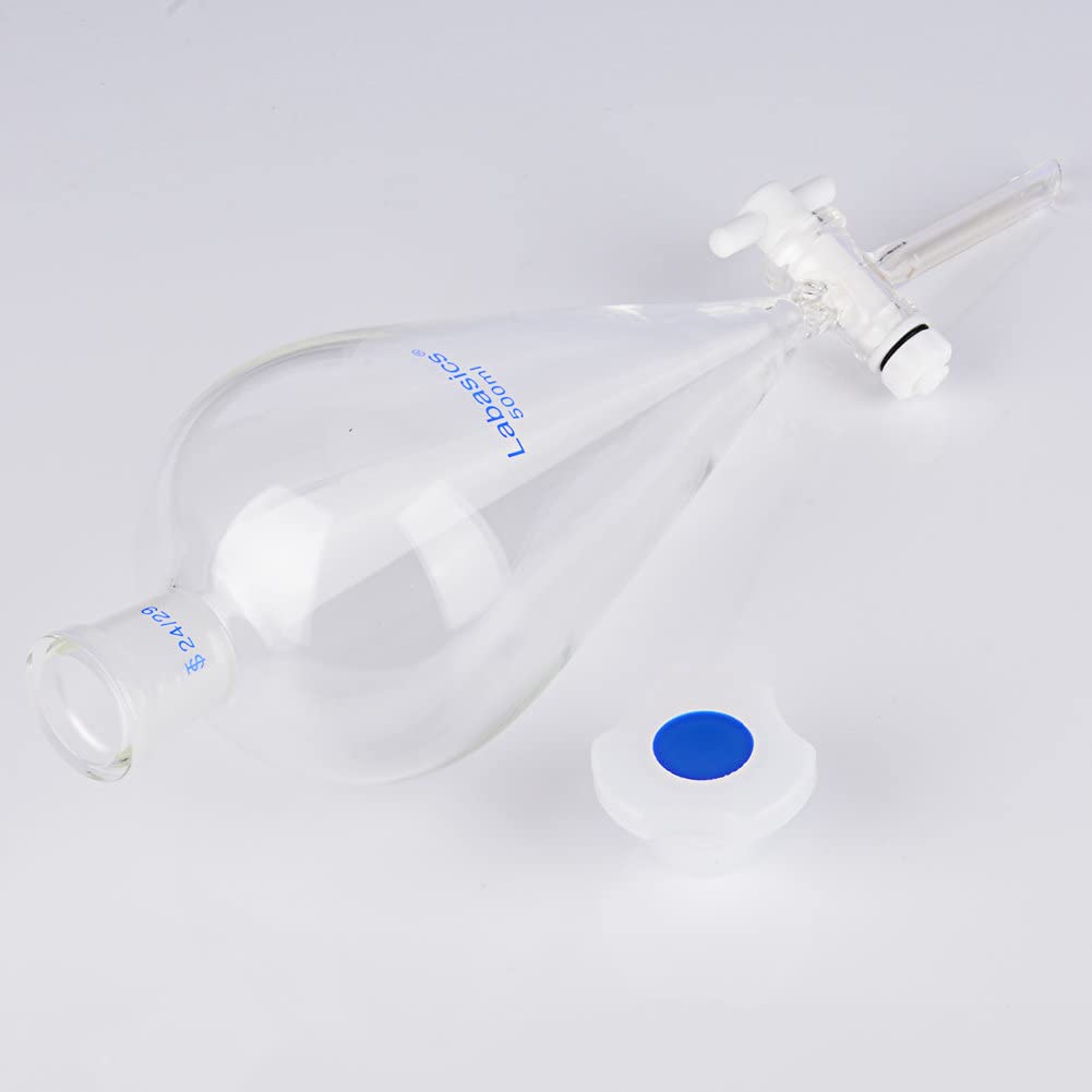 Labasics Vidrio Borosilicato 500 ml Embudo Separador Cónico de Pared Pesada con Juntas 24/29 y Llave de Paso de PTFE