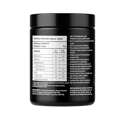 Image of Foodstrong Micronized Creatine Monohydrate Powder (60 Servings) | 3g Creatine Supplement for Muscle Strength, Power, Stamina & Athletic Performance | Pre /Post Workout Gym Supplement for Men & Women | Orange Rush, 240g