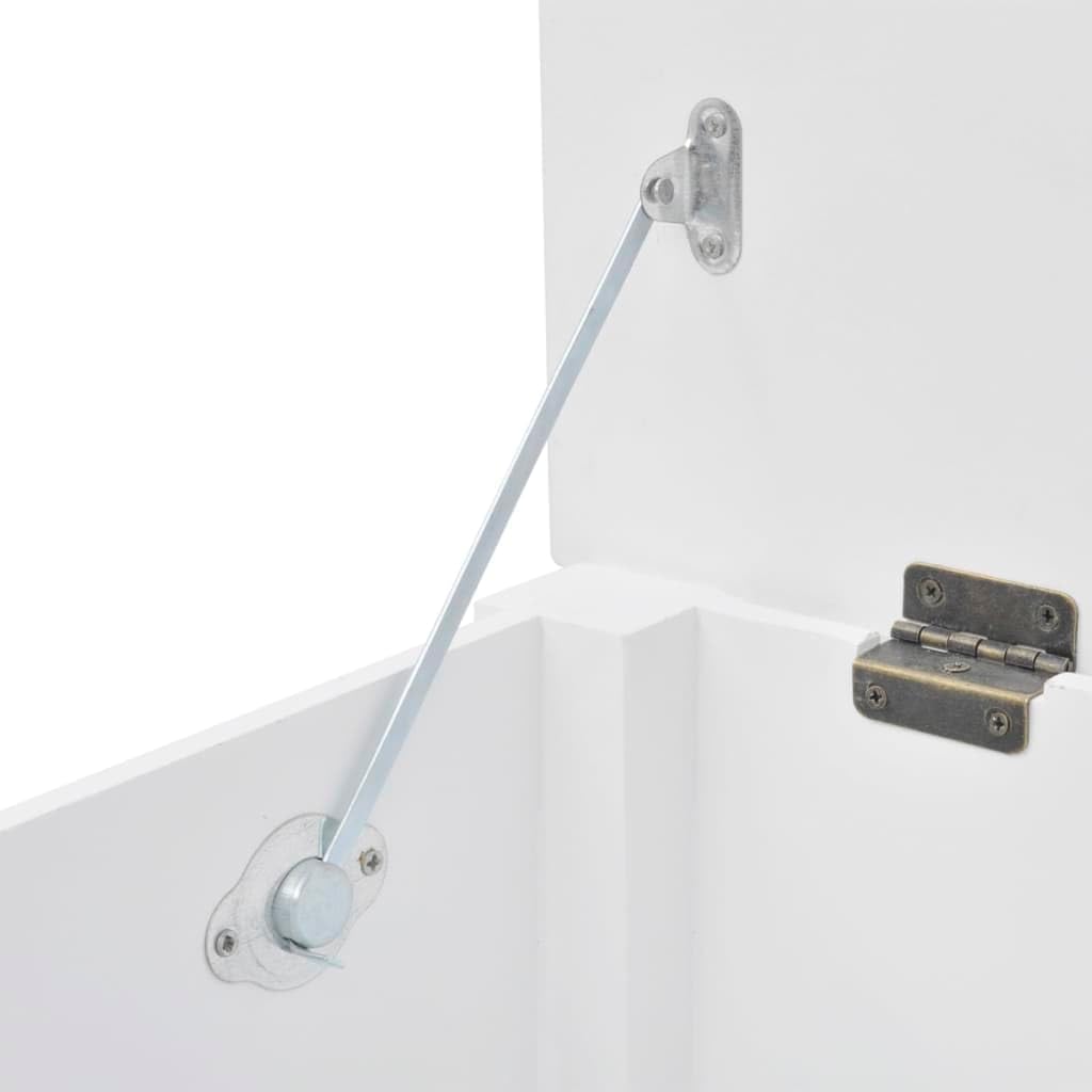 Close-up of the hinge and lid support mechanism