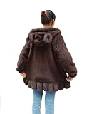 YUNZLAN Kawaii Warm Fluffy Fuzzy Bunny Or Bear Ear Dress Hoodie Sweater Jacket Tops Hooded Sweatshirt Coat (US, Alpha, Medium, Regular, Regular, BROWN BEAR)