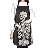 wodealmug Women Skeleton with Rock Hands Apron Adjustable Neck Kitchen Bib Cook Apron with Pocket...