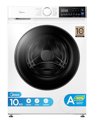 Midea Waschmaschine V5 Series, 10 kg | EEK A-30% | 1400 U/min | Steam Wash | 15/45 Min Schnellwäsche | Turbo Wash | Woolmark & Outdoor | BLDC Inverter Motor | APP-Steuerung | MFV5EW100WBA30 | Weiß