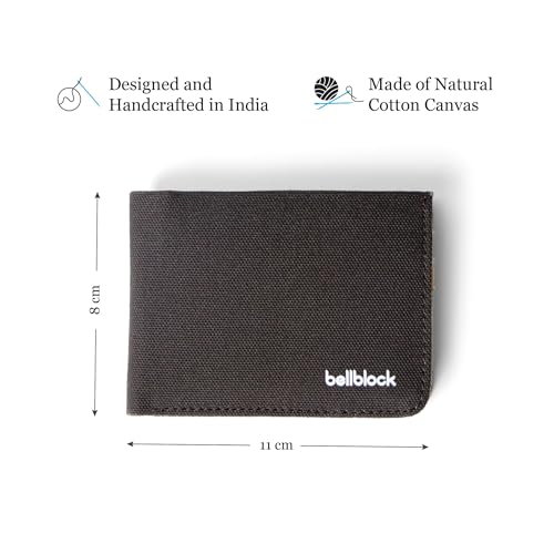 Image of Bellblock Slim Sleeve Canvas Wallet for Men /Women | Minimal Handcrafted Bifold Wallet | with Sim, Mobile Pin & Hidden Extra Card Slots | Mocha Black