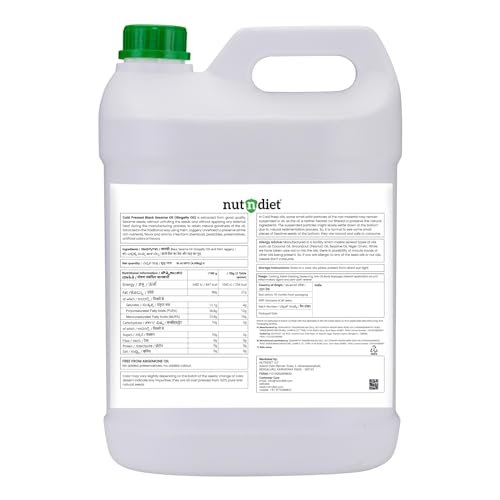 Image of nutndiet Cold Pressed Black Sesame Oil (Gingelly Oil) 5 Litre Can | Pure & Natural | Ideal for Cooking, Hair Care, Skin Care & Massage | Nutrient-Rich & Unrefined