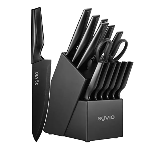 syvio Knife Sets for Kitchen with Block, Kitchen Knife Sets 14 Piece with Built-in Sharpener, Kitchen Knives for Chopping, Slicing, Dicing&Cutting