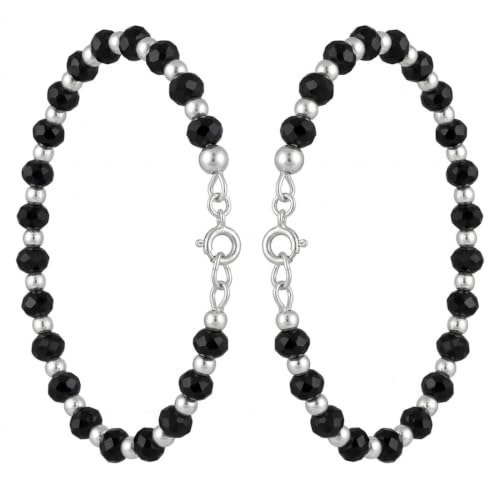 Image of Parnika (Formerly MJ 925 Traditional Silver & Black Crystals Baby Nazariya Kids Silver Bracelet in Pure 92.5 Sterling Silver for Kids - One pair