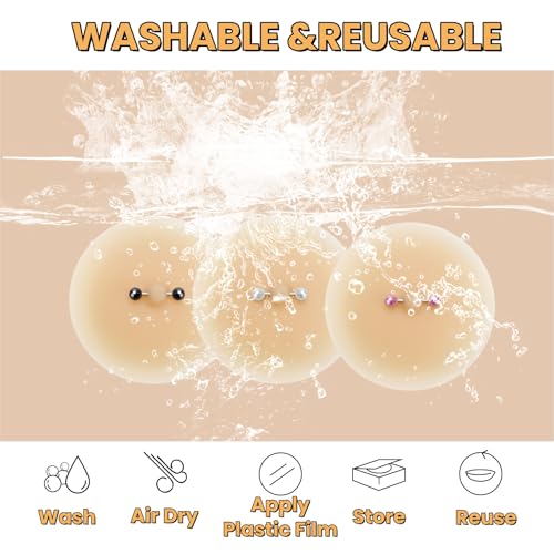 Image of Nimiah Chic Piercing-Style Nipple Covers - Silicone Breast Petal with Studs Jewelry 3 Pairs Rave Boob Pasties for Festival Party Beige