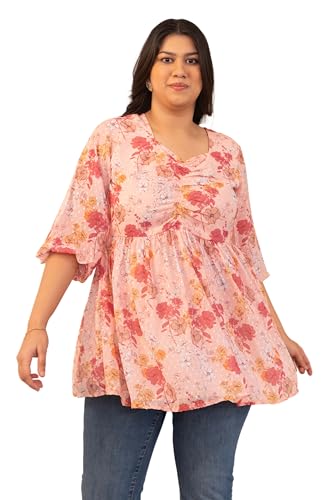 Image of XL Love by Janasya Women's Dobby Georgette Floral Ruched Top
