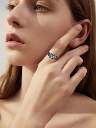 Seiyang Natural Moss Agate Ring 925 Sterling Silver Moss Agate Engagement Ring Set Promise Wedding Jewelry Gift for Women Mom Her2