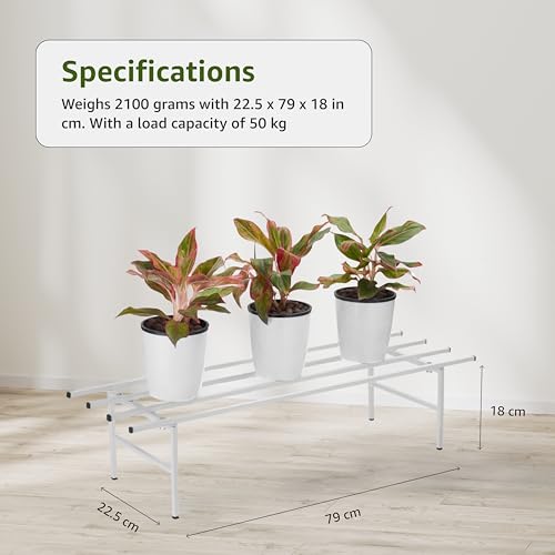 Image of Amazon Brand - Solimo Folding Metal Plant Stand (Pack of 2, White) - Heavy-Duty, 50 kg /Shelf Load Capacity, 22.5 x 79 x 18 cm, Indoor & Outdoor Use