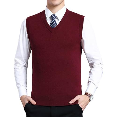 ZUEVI Men's Sweater Vest Classic V-Neck Knitted Pullover Sweaters Tops Sleeveless Relaxed Fit Knitwear Vests