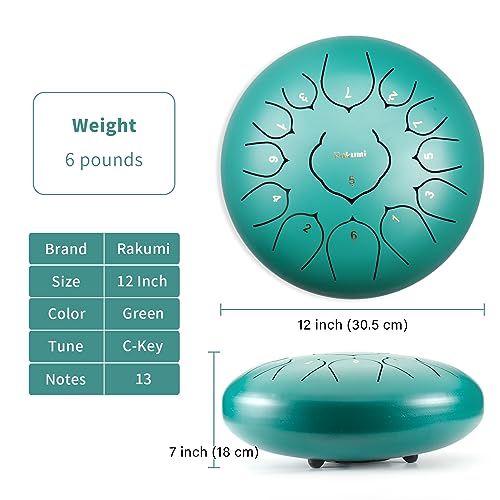 Steel Tongue Drum-13 Note 12 Inch Percussion Instrument Lotus Hand Pan Drum C key with Drum Mallets Carry Bag… - Thumbnail 4