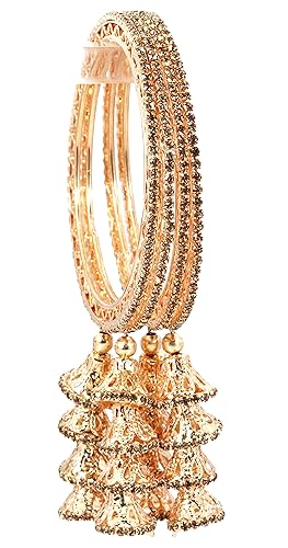 Image of NMII Set of 4 Gold Plated Metal Latkan Bangle Set For Girls & Women with Diamond Stone | Fancy Women's Bangles | Traditional Jhumka Latkan Design Bangles | Fashion Jewelry - Set of 4 Bangles